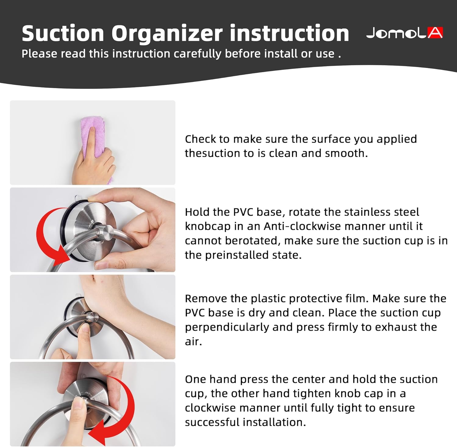 JOMOLA Towel Ring Suction Towel Holder for Bathroom Stainless Steel Kitchen Towel Rail Rack Drill Free Bath Towel Holder Bathroom Accessories Brushed Finish,2 PCS