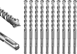 SALI 10PCS 1/2"*8" SDS Plus Rotary Hammer Drill Bit Kit for Concrete, Brick, Cement Walls, Stone - Cross-Type Double Thread Carbide Material