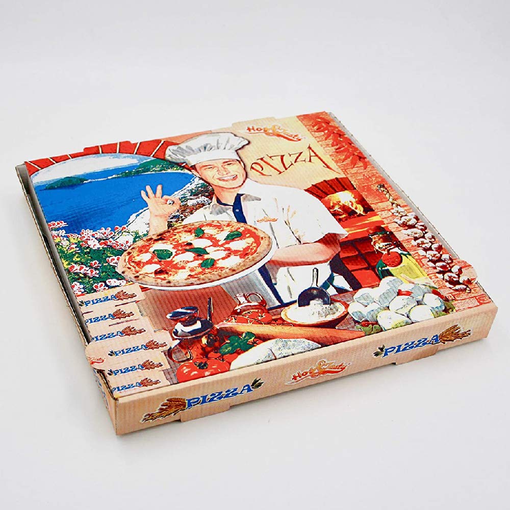 100 uds - Caja para pizza diseño Ischia - tamaño 36x36x4 cm - Anónimas - Cartón microcanal de reciclable y compostable