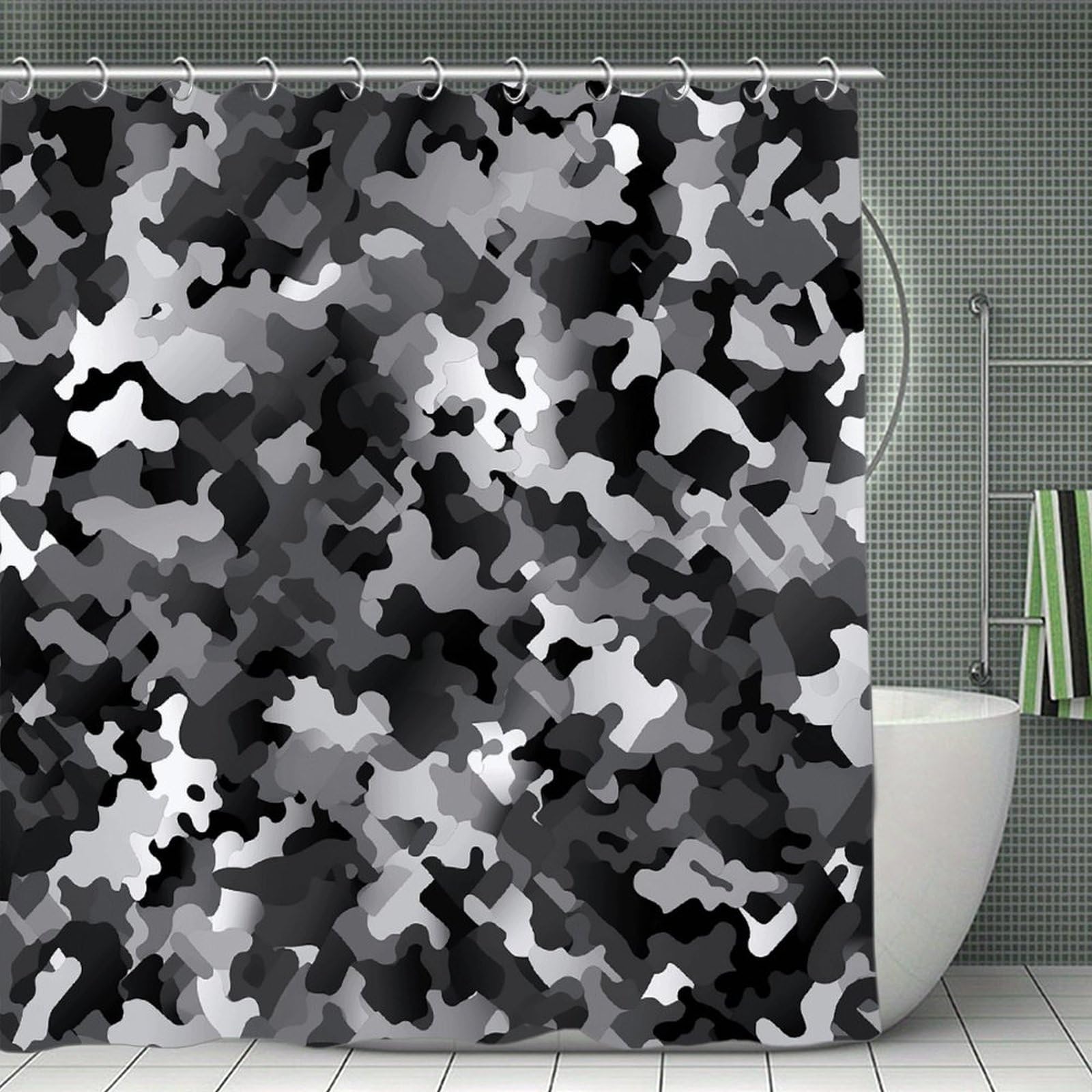 VstaDank Black White Gray Camouflage Bath Curtain Elegant Heavy Duty Shower Curtains 70x70 in Rustic Farmhouse Cloth Shower Curtains Neutral Modern Bath Curtain for Bathroom