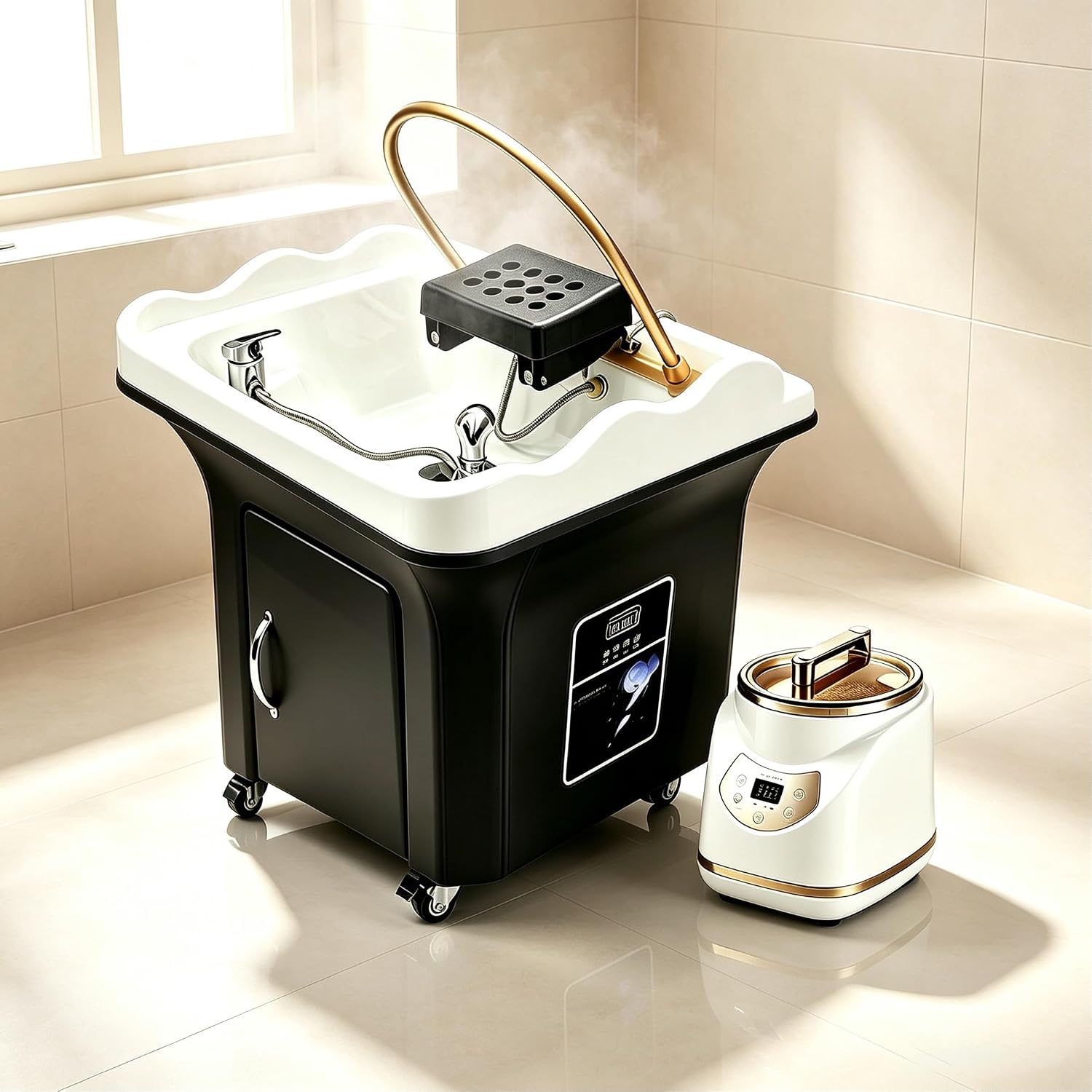 Electric Portable Shampoo Bowl, Japanese Head Spa Waterfall Machine,Black