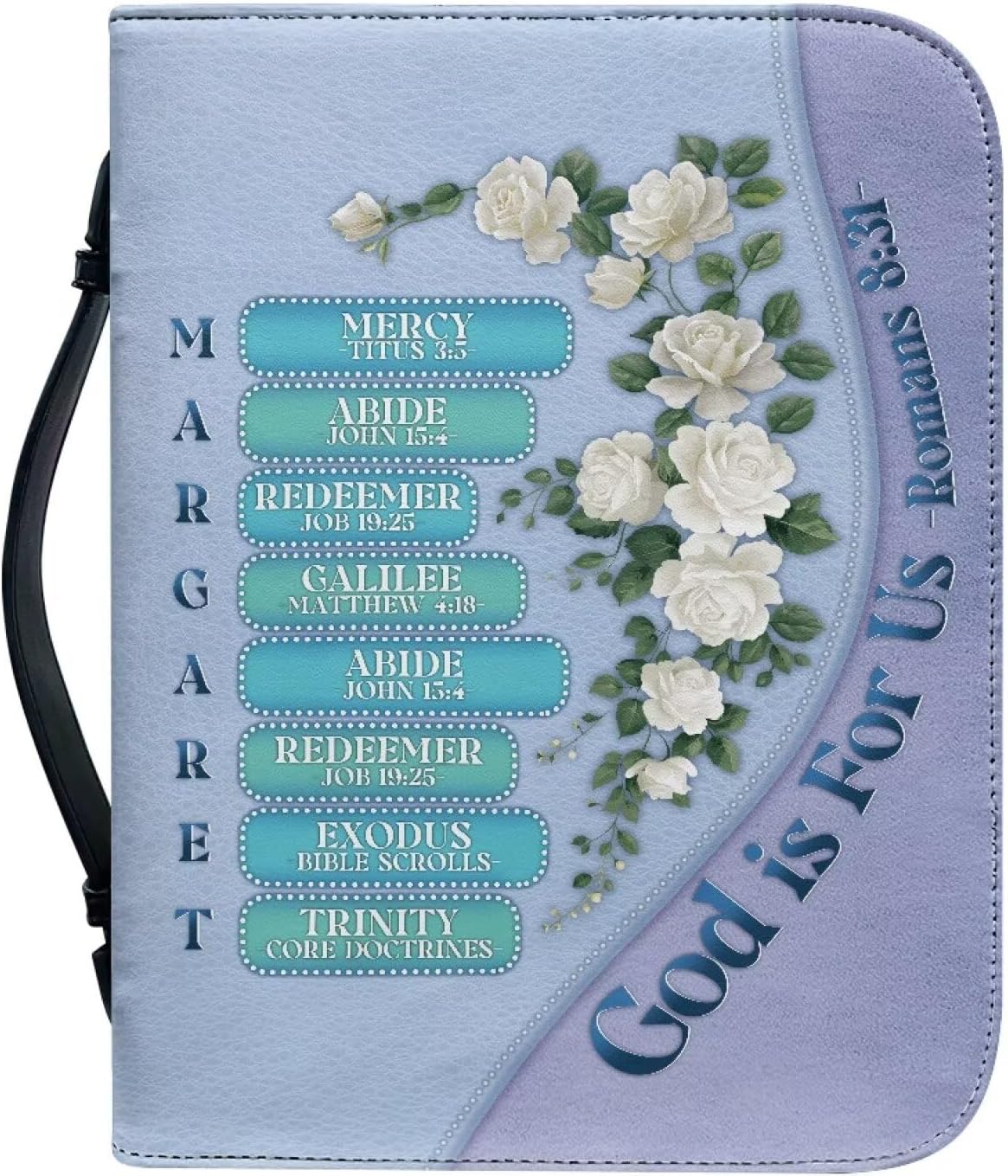 COEQINE Pink Leather Bible Cover with Handles for Women, Flower Print Church Bag with Multi-Functional Phone Pencil Pocket Size M