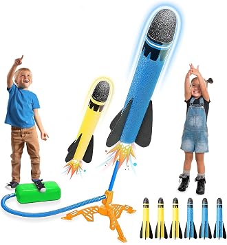 Rocket Launcher Toys for Kids Age 3 4 5 6 7 8, 6Pcs Foam Rocket Toy for 3-10 Year Old Boys, Outdoor Garden Toys for Boys Girls Birthday Gift