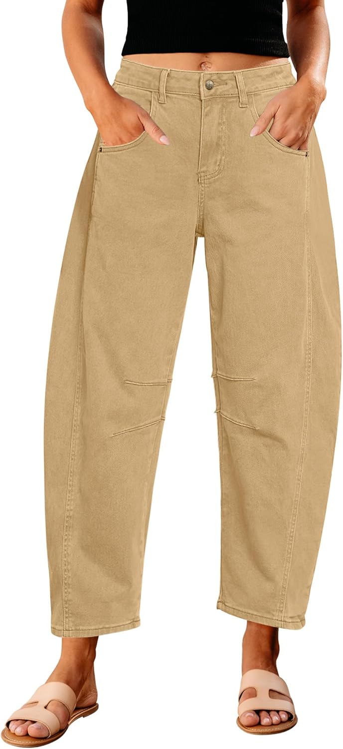 GRAPENT Barrel Jeans for Women Trendy High Waisted Wide Leg Baggy Cropped Relax Fit Stretch Denim Trouser Ankle Pants