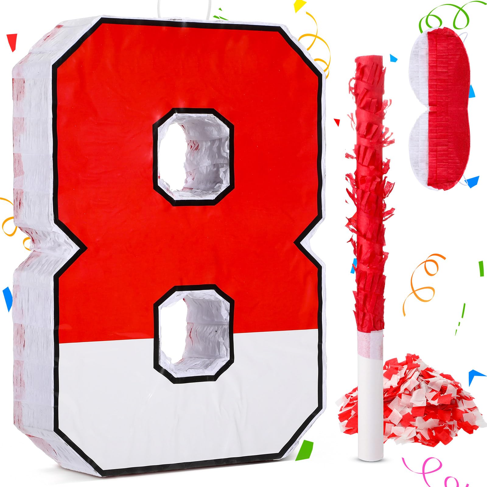 Number 8 Pinata for 8th Birthday Party Decorations, Perfect for 8th Birthday Party Supplies, Fiesta, Anniversary Celebration, Birthday Pinata with