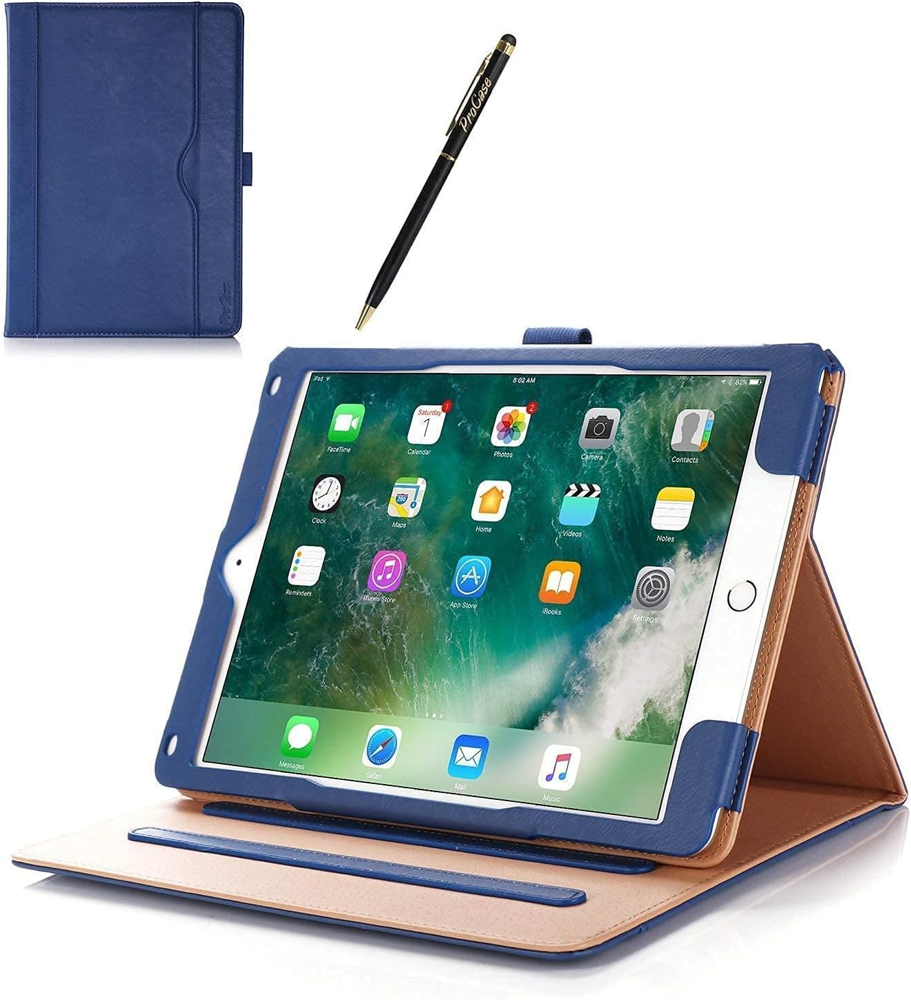 ProCase iPad 9.7 2018 & 2017 / iPad Air 2 / iPad Air Navy Stand Folio Case Bundle with 2 Pack iPad 9.7 2018 & 2017 / iPad Pro 9.7 / iPad Air 2 / iPad Air Tempered Glass Screen Protectors