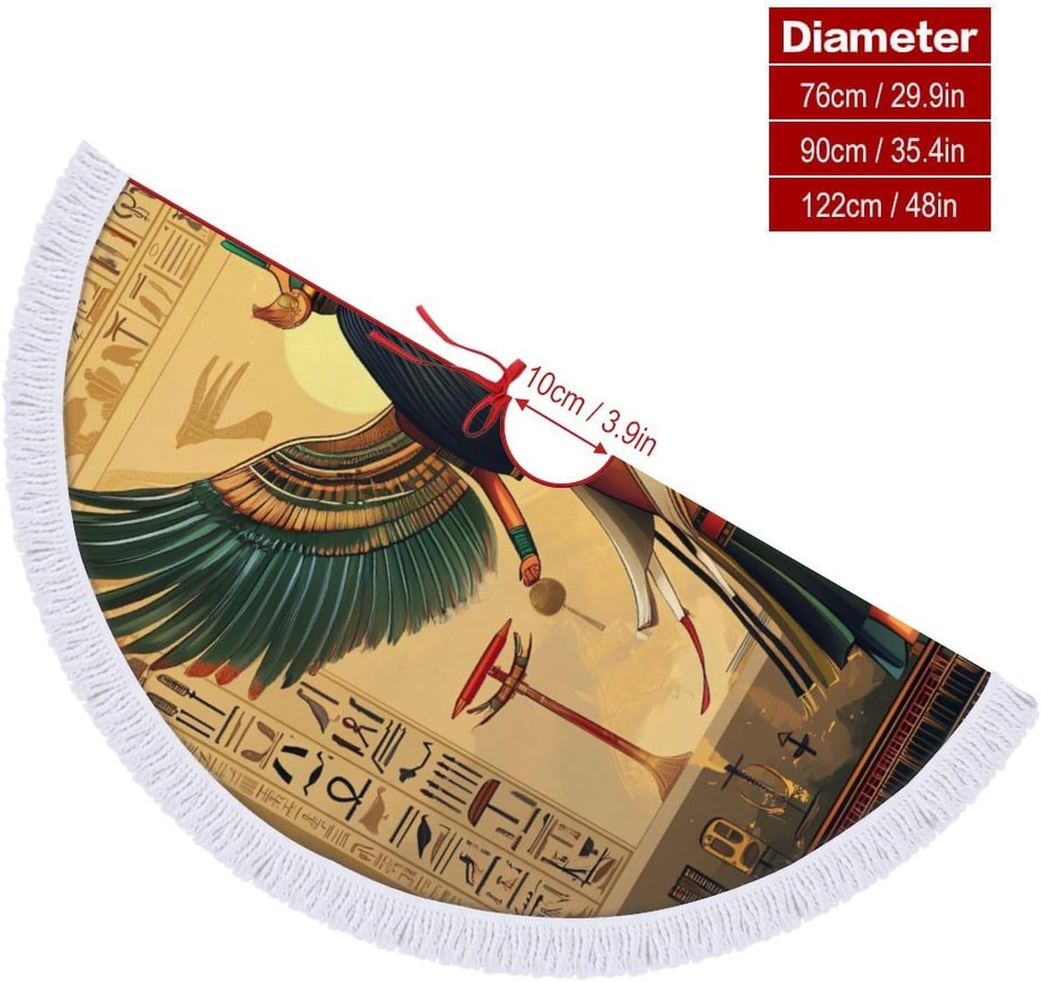 Egypt Old Egyptian Wings Tribal Christmas Tree Skirt Round Xmas Tree Mat Ornaments Tree Skirts with Tassels for Holiday Party