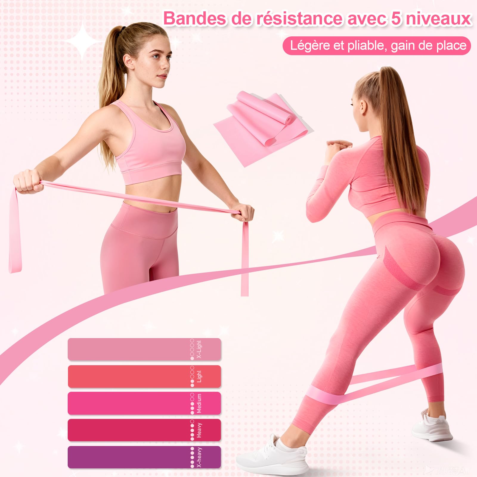 Kit Pilates 14PCS Rose – Kit Pilates Maison avec Anneau, Ballon, Bandes de Résistance – Set Entraînement Complet