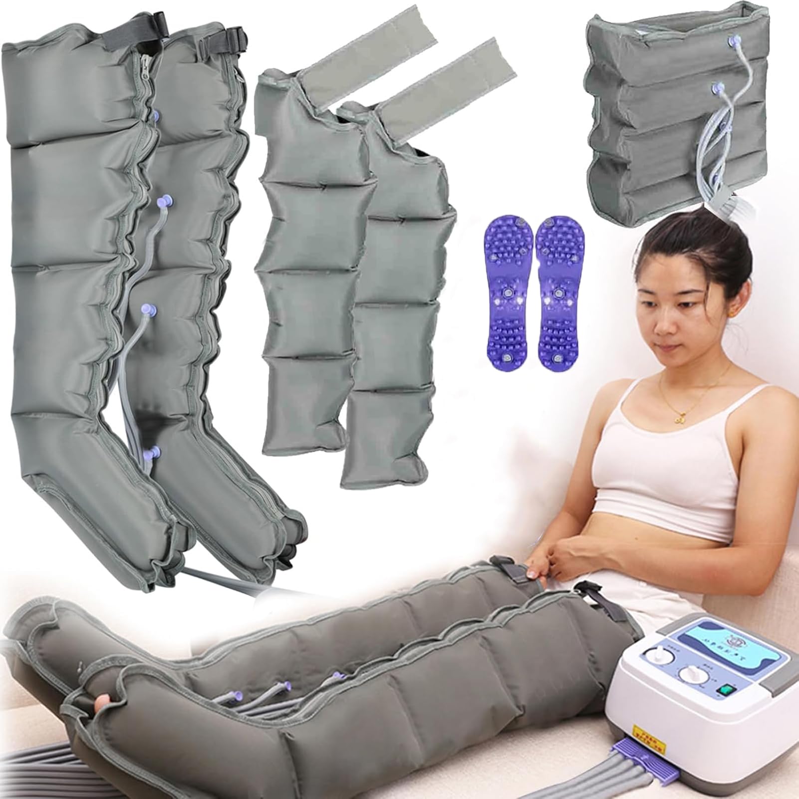 4/6 Hohlraum Lymphdrainage Kompression Stiefel, Beinmassagegerät für die Lymphdrainage, Compression Boots, Relieve Bein Schmerzen mit Verbesserung der Durchblutung