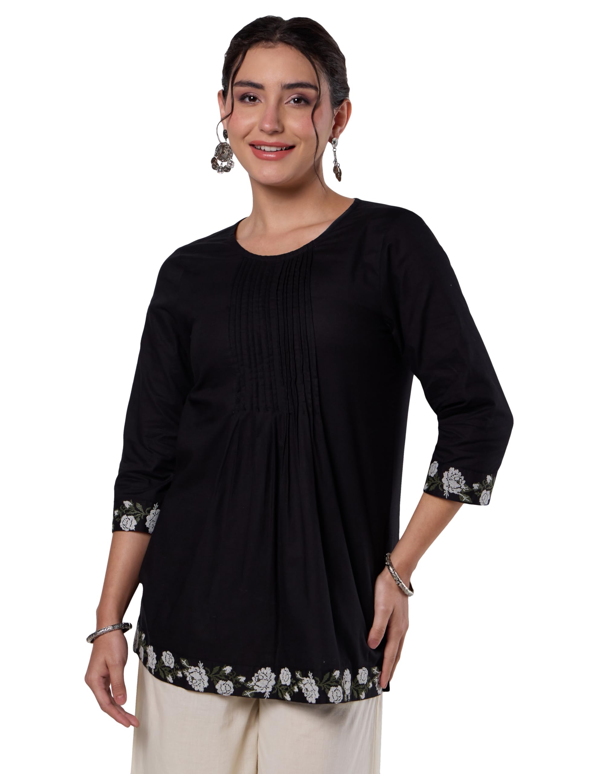 amazon brand - myx Women's Pure Cotton Embroidered Short Kurti | Tunic | Short Kurta (Available in Plus Sizes)-picture-61