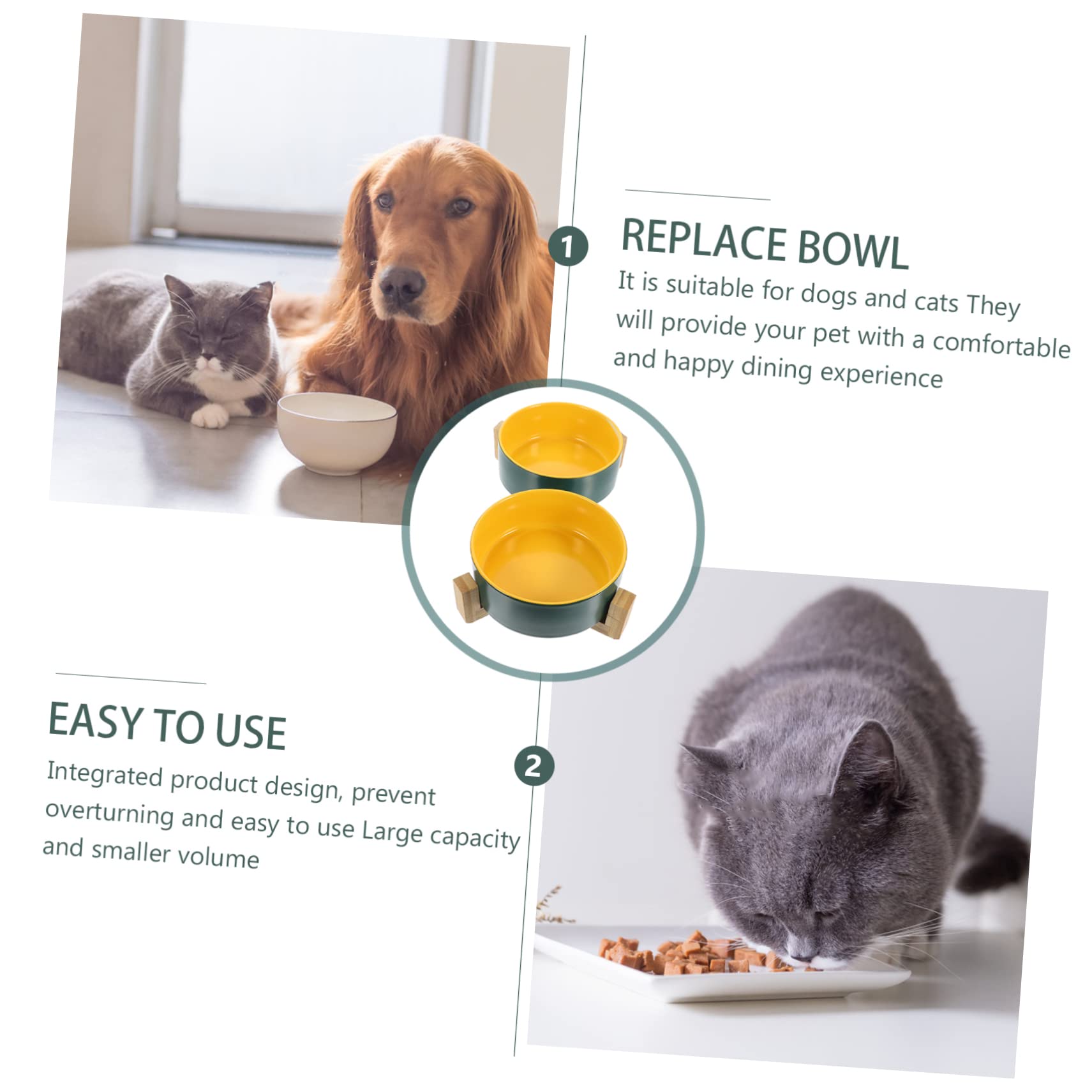 SUPVOX Cuenco Cerámico Fácil De Lavar Plato De Cerámica con Soporte De Madera Accesorio De Alimentación para Mascotas