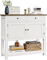 HOSTACK Farmhouse Console Table with 2 Drawers & 2-Door Cabinet, Storage Shelf - Coffee Bar, Entryway Sofa Table for Kitchen, Living Room, White