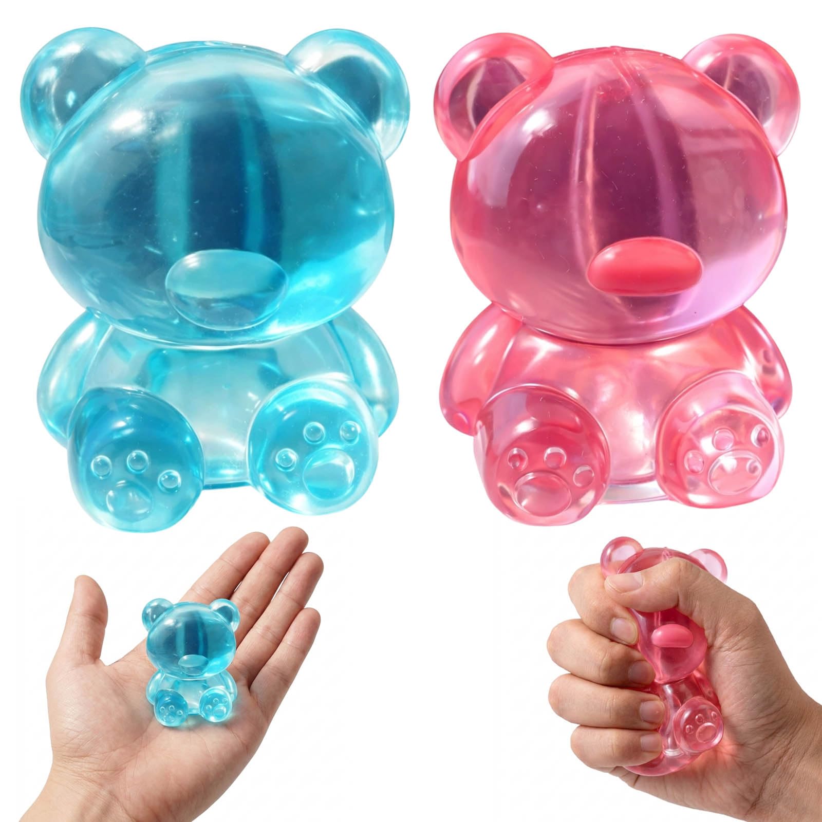 2 PCS Gummy Bear Squishy Toys, Cute Fidget Squishy for Focus and Stress Relief, Sensory Squishy Bear Desk Toy for Students and Office Workers, Blue and Pink Squishies Set