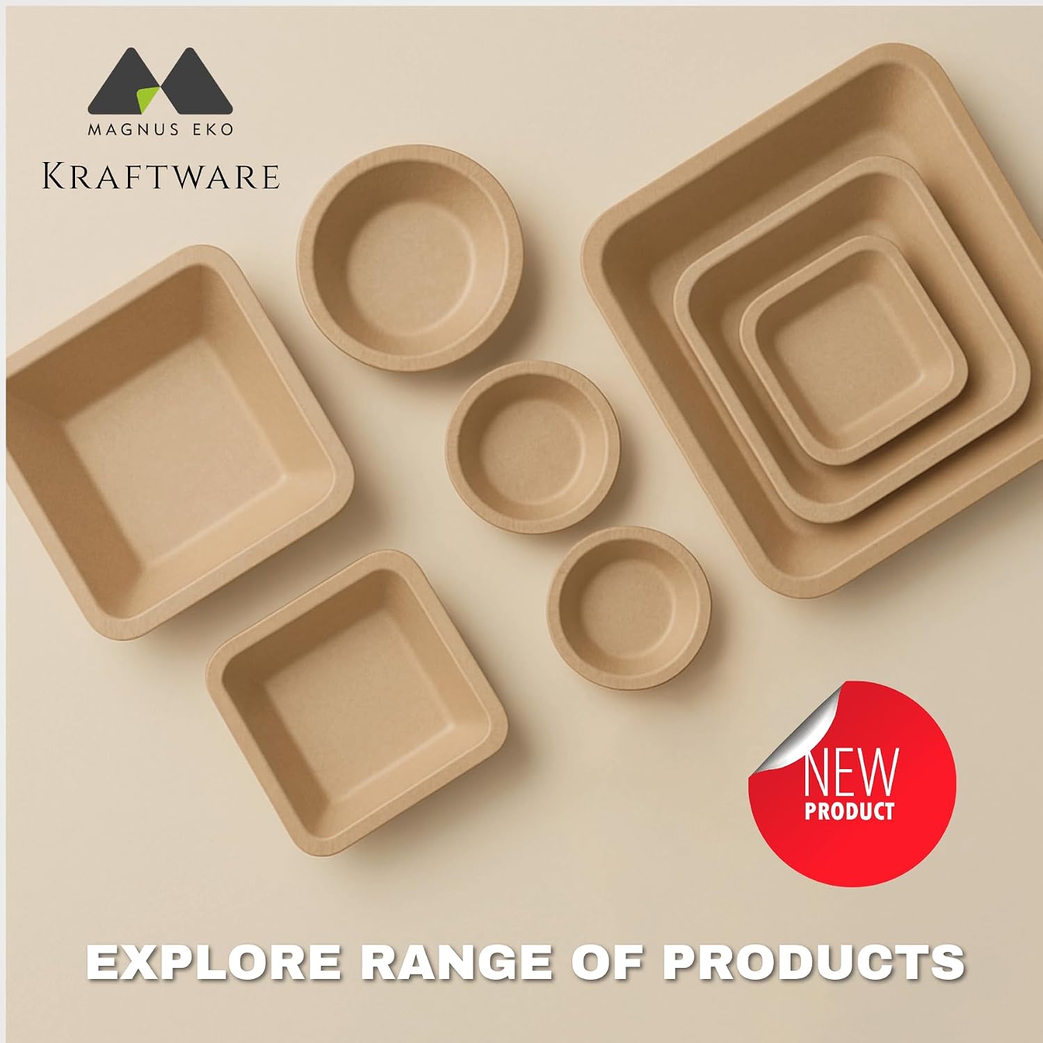 Palmkraft | 5" Square Dessert Bowl (50 Pcs), 10(oz) Disposable Sturdy Bowl Bamboo Like Party Pack, Compostable & Biodegradable Bowls for Desserts, Eco Friendly Alternative to Plastic