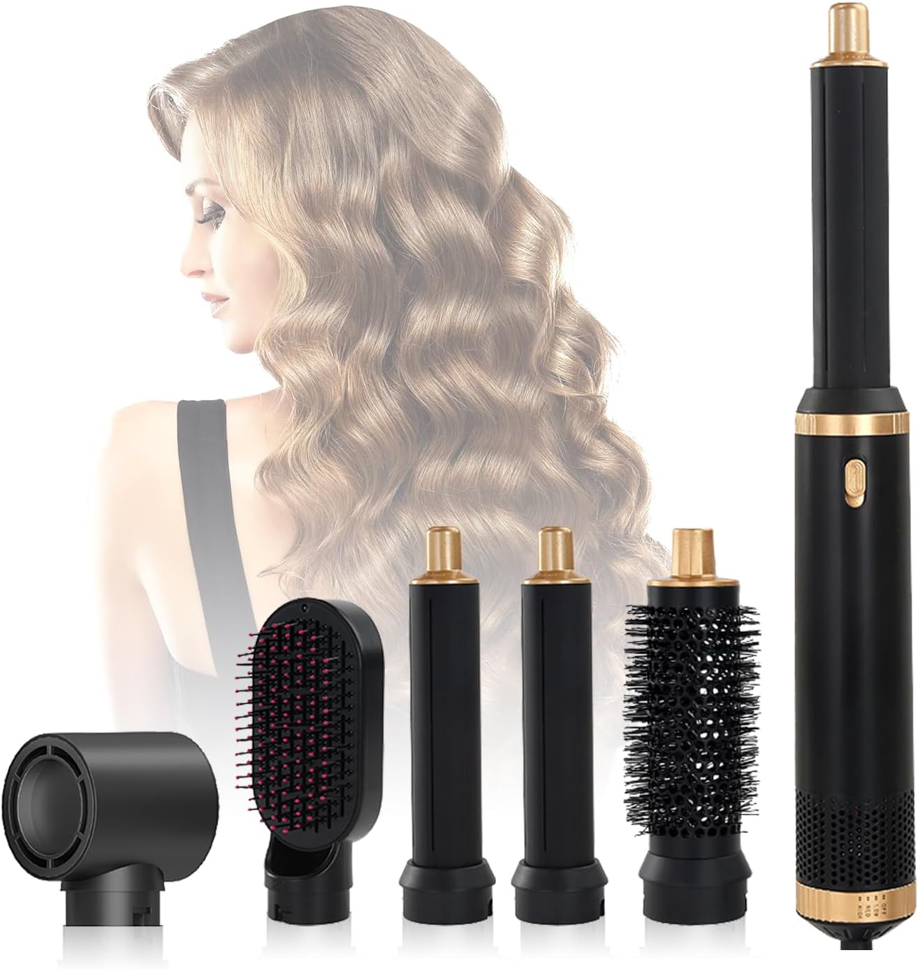 5 in 1 Hair Styler Curler & Air Dryer Brush, Hot Hair Dryer Brush with Auto-Wrap Curlers, Oval Brush & Volumizer, Hair Air Curler, Curling Iron Hair Styling for Straight/Curl/Dry/Smooth