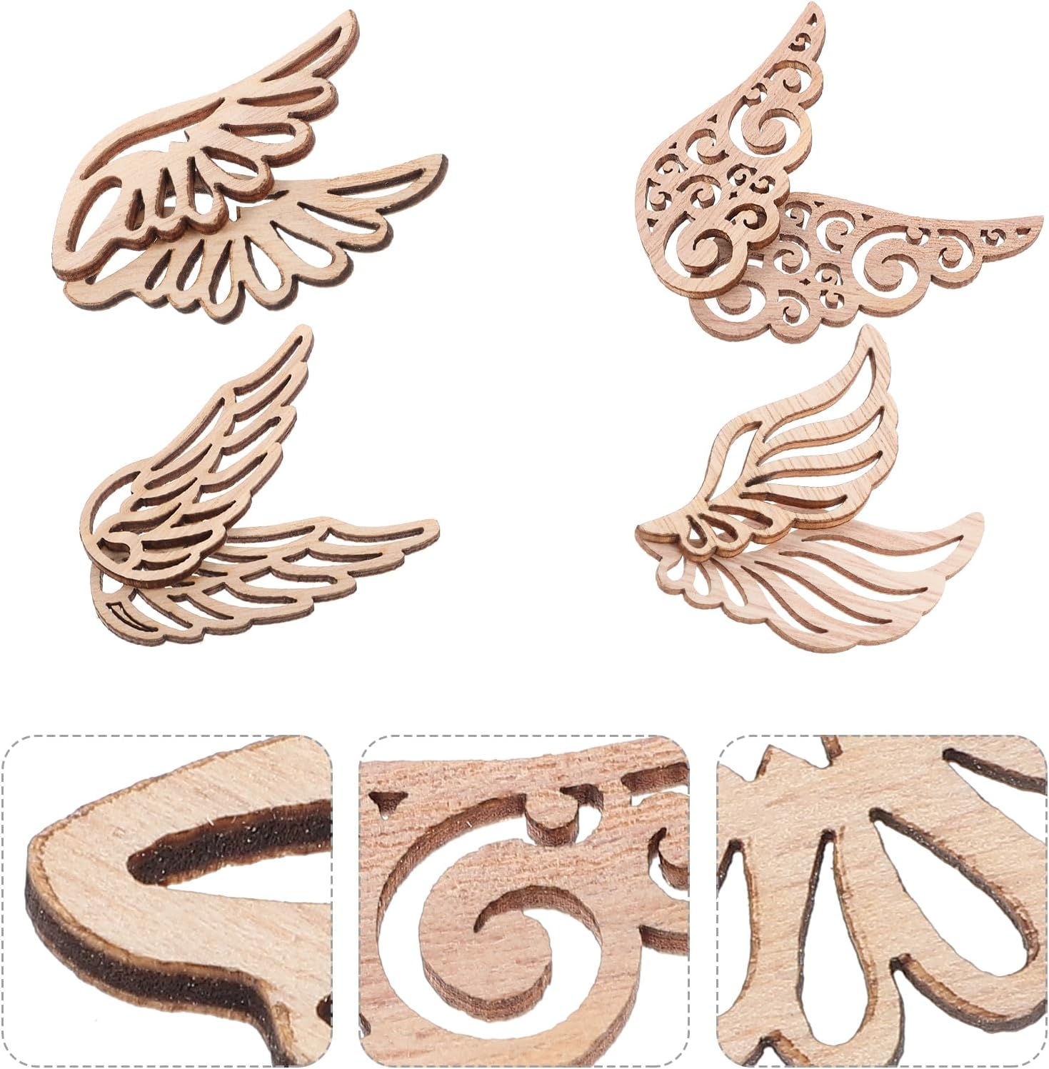 Amosfun 80pcs Angel Wings Unfinished Wooden Wing Cutout Charm Wood Slices Ornament for Birthday Wedding Home Decoration DIY Painting Tags