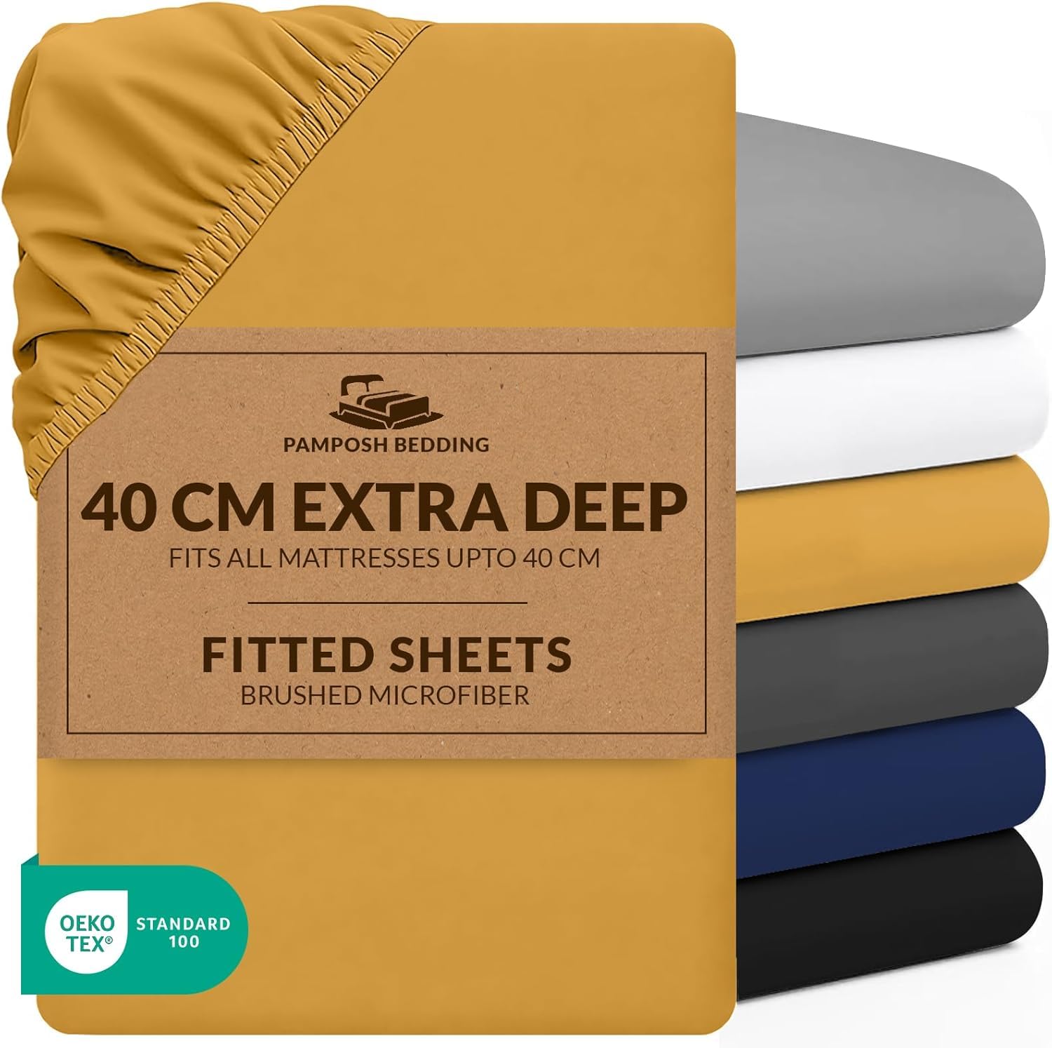 Pamposh Fitted Sheet 160 x 200 cm, Extra Deep Pocket 40 cm (16 Inches), Durable Elastic Bed Sheet - Premium Brushed Microfibre Fitted Sheet - Ultra Soft, Hypoallergenic, Colourfast