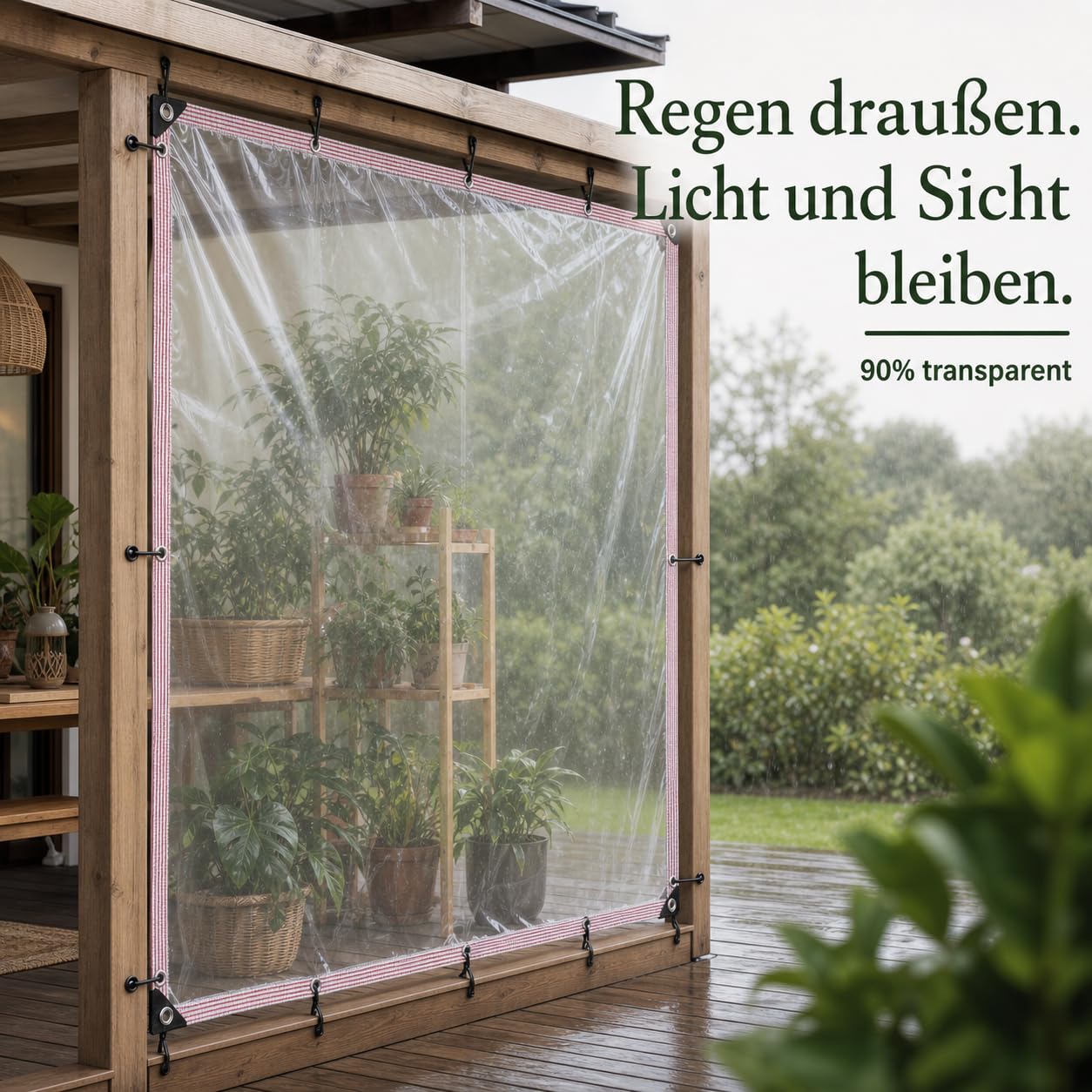 Transparente Plane mit Ösen, wasserdicht, 90% klar, 3x5m