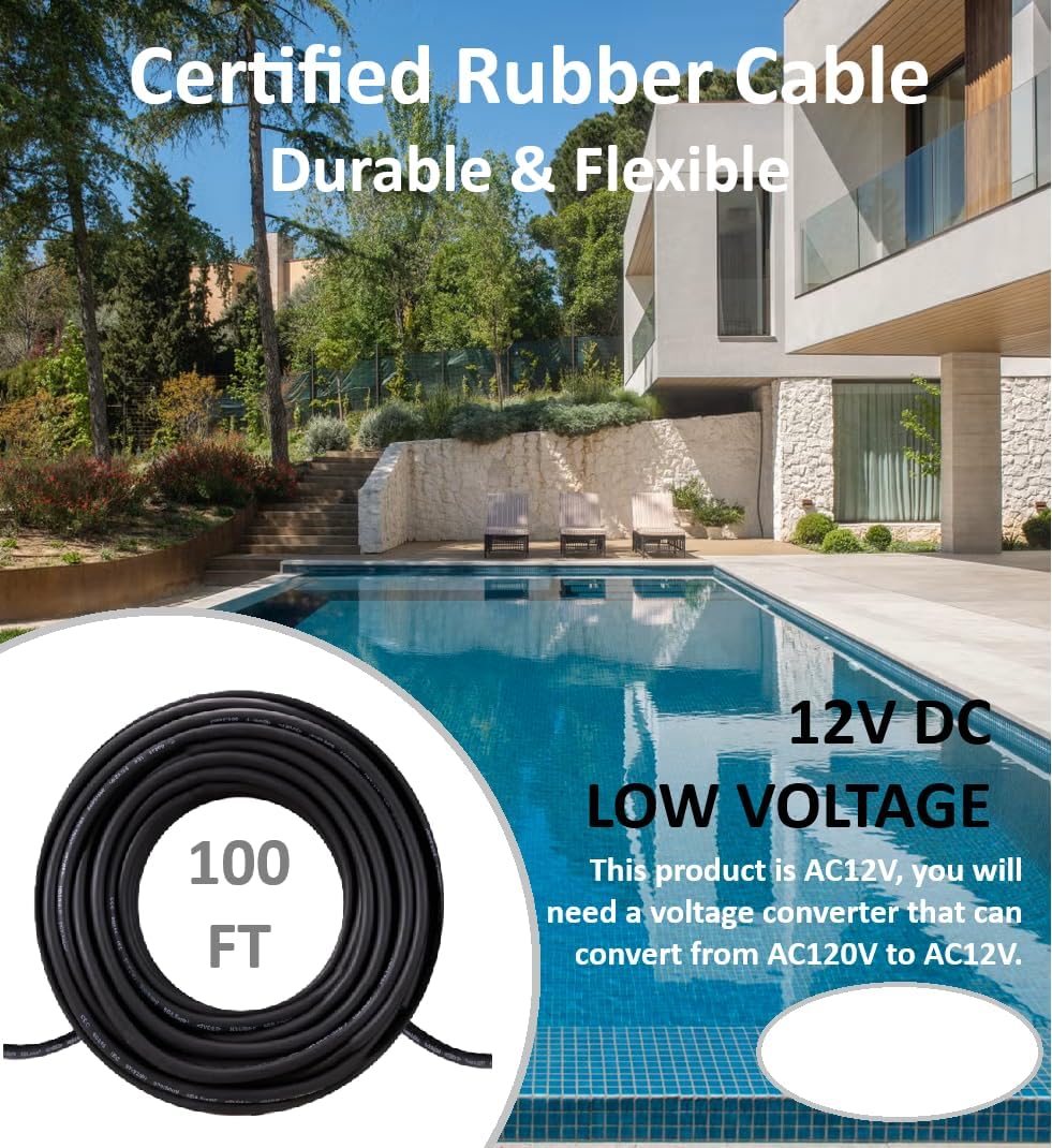 1.5‑Inch RGBW LED Pool Light for Inground Pool | 12 V 12 W Color‑Changing by Wall Switch | IP68 Waterproof Underwater Pool Lights Kit with 100 FT Cable | Niche‑Mount Energy‑Efficient LED Light