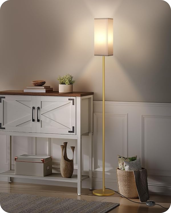 GOEBLESON Floor Lamp, Pole with Foot Switch, Modern Standing Lamp Lampshade, Minimalist Freestanding Lamp (Bulb Not Included), for Living Room, Bedroom Office ETL Listed Gold and White DCW07LD05 by GOEBLESON - Used condition - Image 4