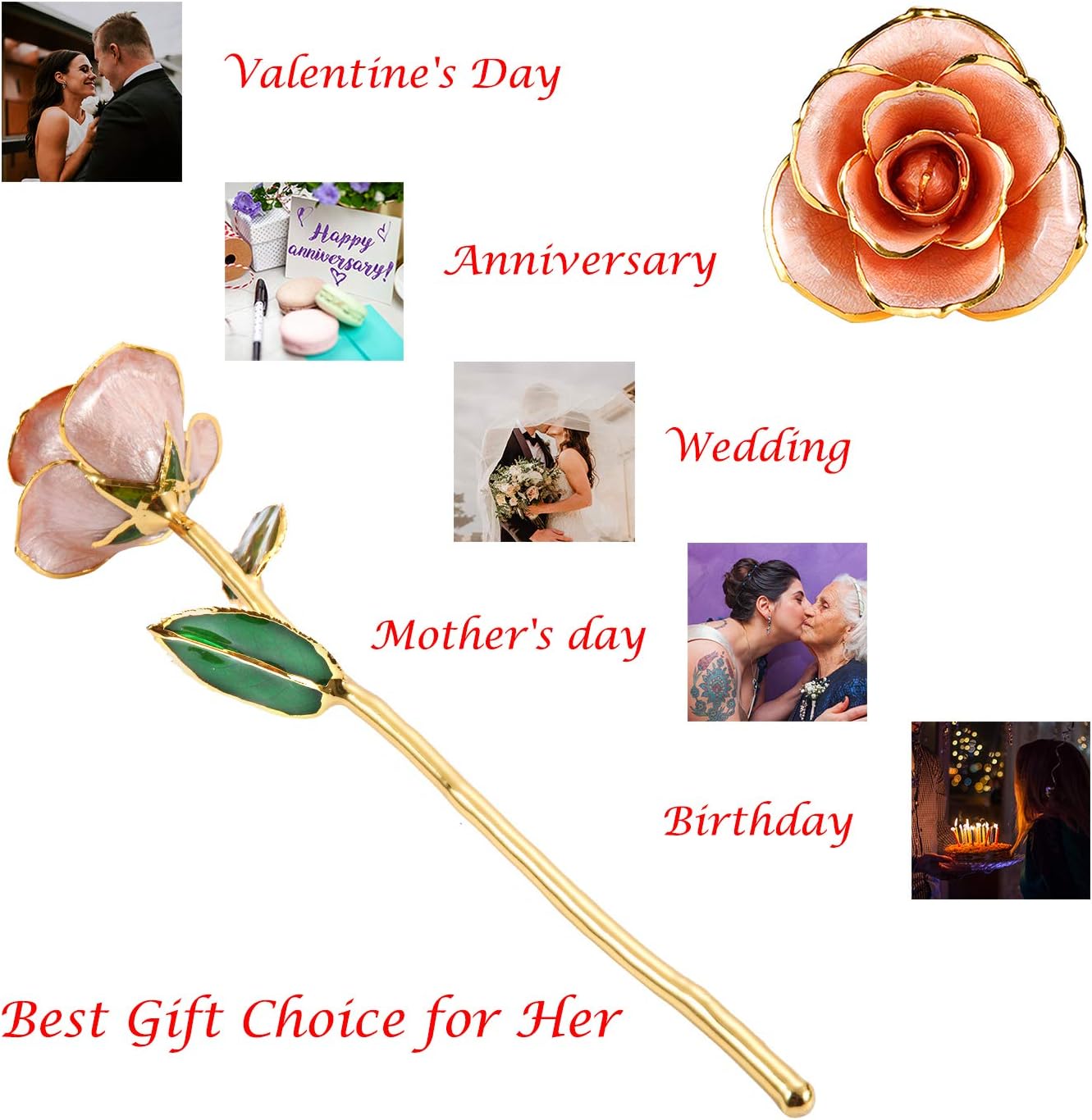 Mom Gifts Gold Rose,Gold Dipped Rose Made from Real Rose Gifts for her and Best Gifts for Mother Gold Roses (Pink Rose with Crystal Stand) - Image 2