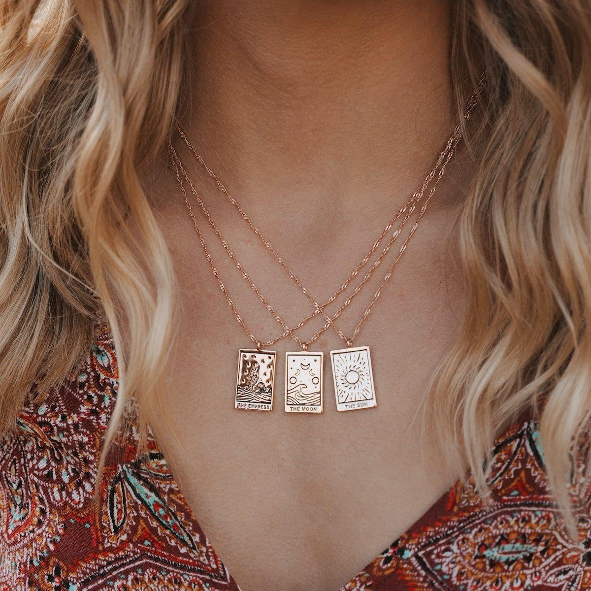 Pura Vida 18" Silver or Rose Gold Tarot Pendant Necklace - Handmade Statement Necklace with Silver or Rose Gold Chain - Long Necklaces, Boho Jewelry for Women - 3" Extender
