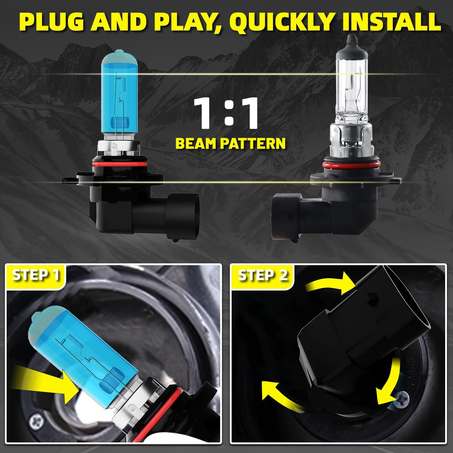 Headlight Bulbs Fit For GMC Sierra 2500 HD 2015,9012 High Low Dual Beam + 5202 Fog Lights Halogen Light Bulb + License Plate Light Combo,5500k White,Plug-N-Play,Pack of 6