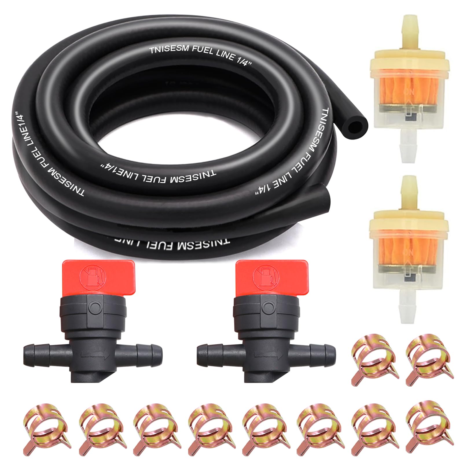 Tnisesm 1/4 Gas Fuel Line Hose with Clamps Valve &amp; Filters Kit
