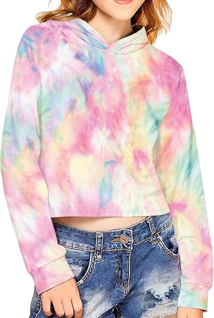 POLERO Butterfly Crop Tops for Girls Floral Hoodie Long SleeveSweatshirt with Hood Casual Hooded Pullovers