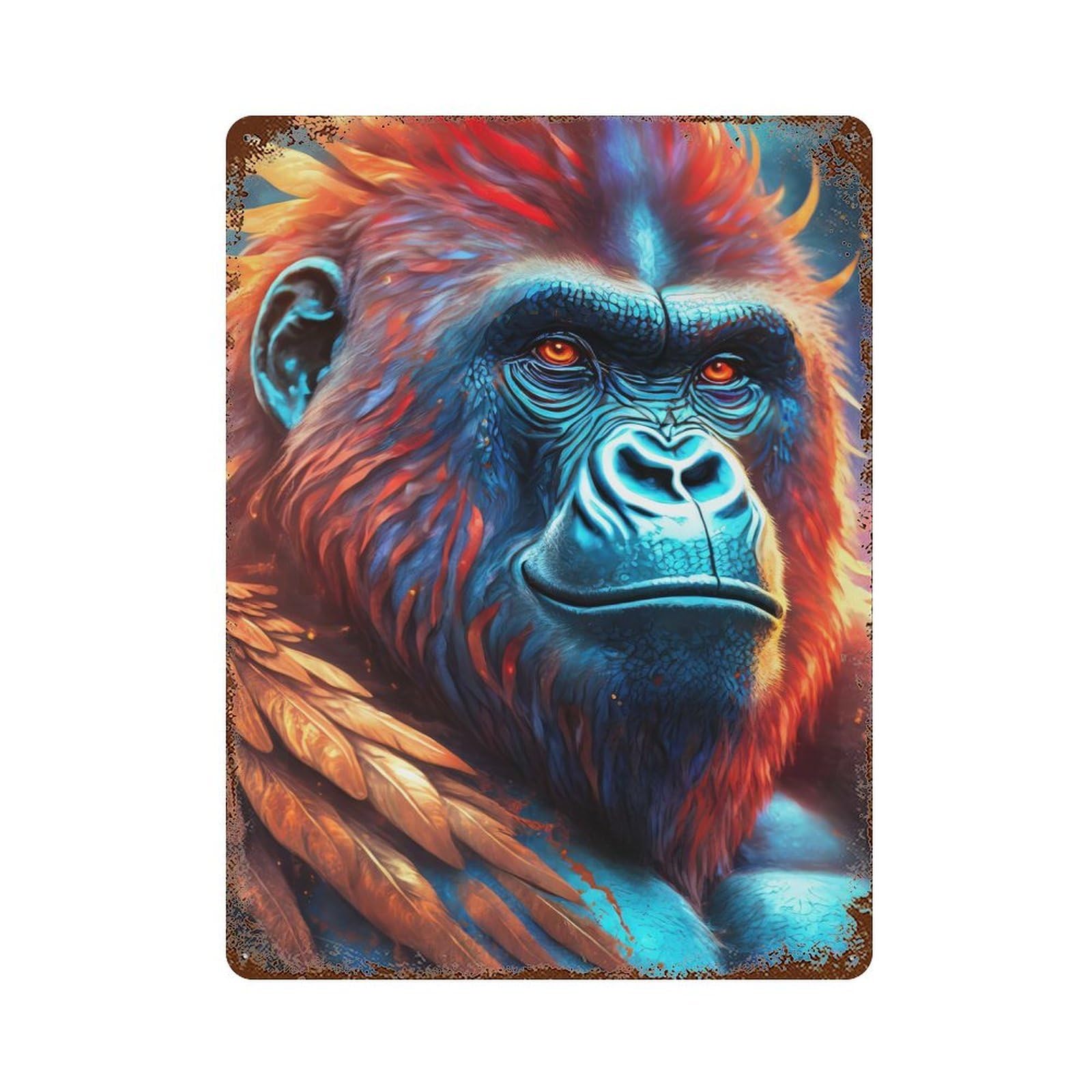 Mystical Neon Gorilla Vintage Wall Sign 15.7"x11.8", Rust Effect Metal Decor for Cafe, Home Bar And Lounge Decor