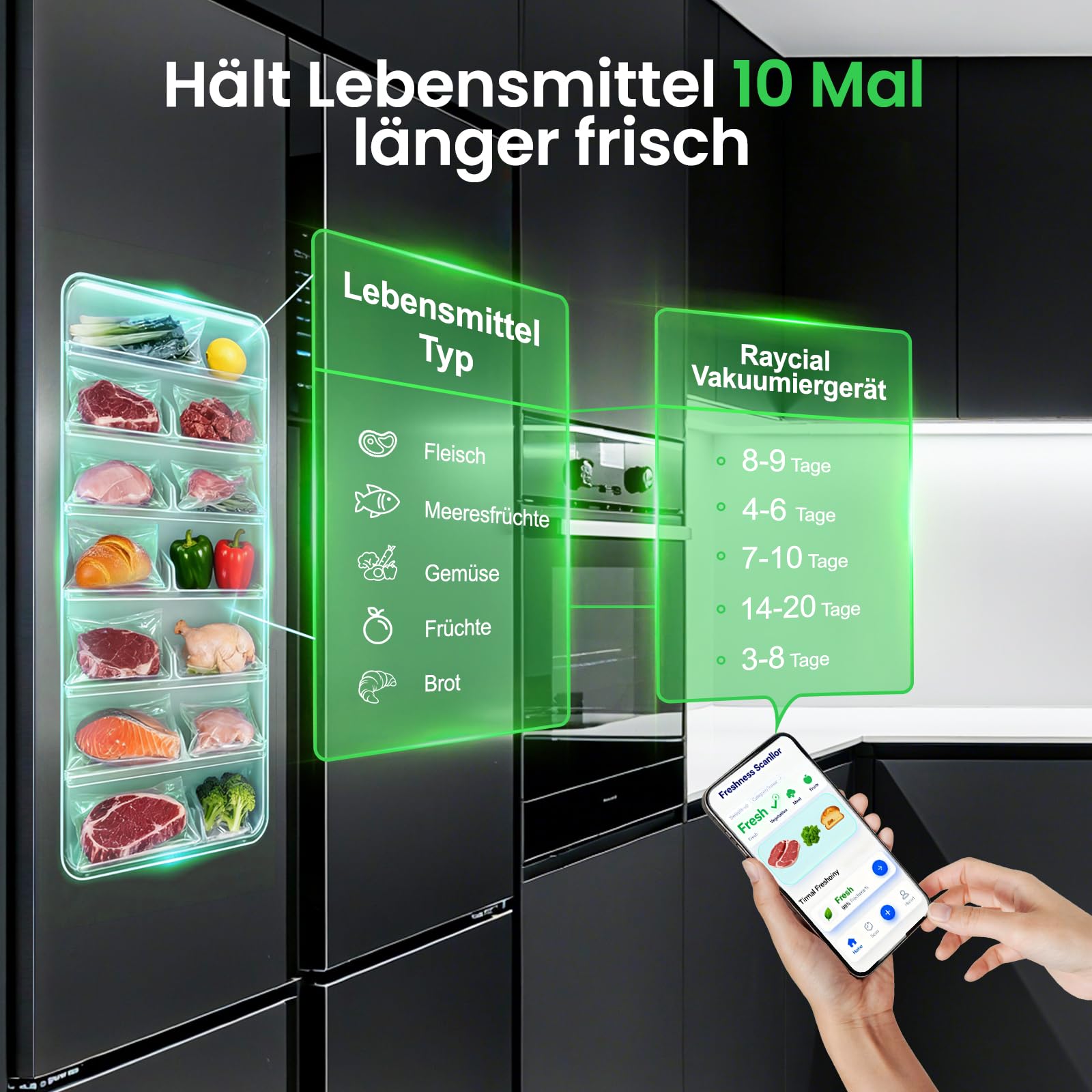 Raycial Vakuumiergerät 7 in 1, 145W Vakuumierer für Lebensmittel mit 10 Beutel und Schlauch