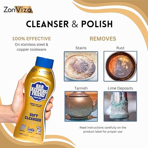 Miniatura 3 de ZonVizo Productos esenciales de limpieza para el hogar Bar Keepers Friend Limpiador suave (26 onzas) guantes de nitrilio y toallas de microfibra,