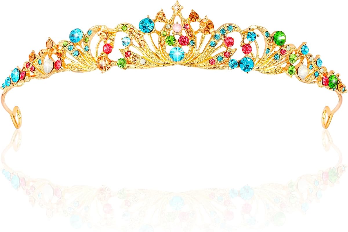 Rainbow Tiara Crowns for Women Girls Princess Wedding Tiara Queen Crown for Prom Quinceanera Birthday Crown Halloween Hair Accessories