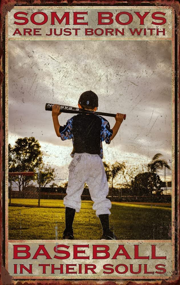 peiyeety Vintage Aluminum Sign Metal Baseball Poster Wall Decor Vintage Baseball Signs for Club School Office Home Outdoor Pubs Man Caves Kitchens for Home Kitchen Cafe Bar 8"x12"