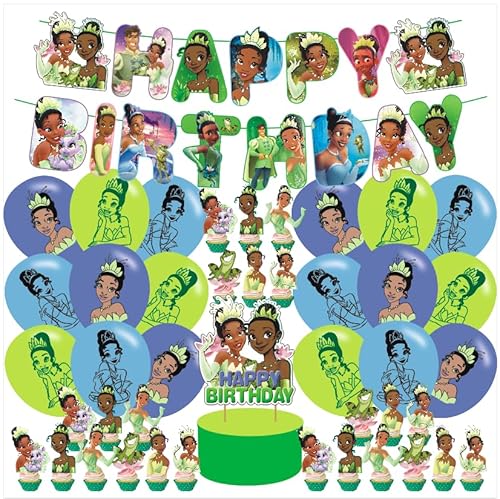 Princess Frog Birthday Party Supplies,Princess Frog Balloons Decorations for Banks Party Happy Birthday Balloons, Cupcake Toppers, Cake Toppers