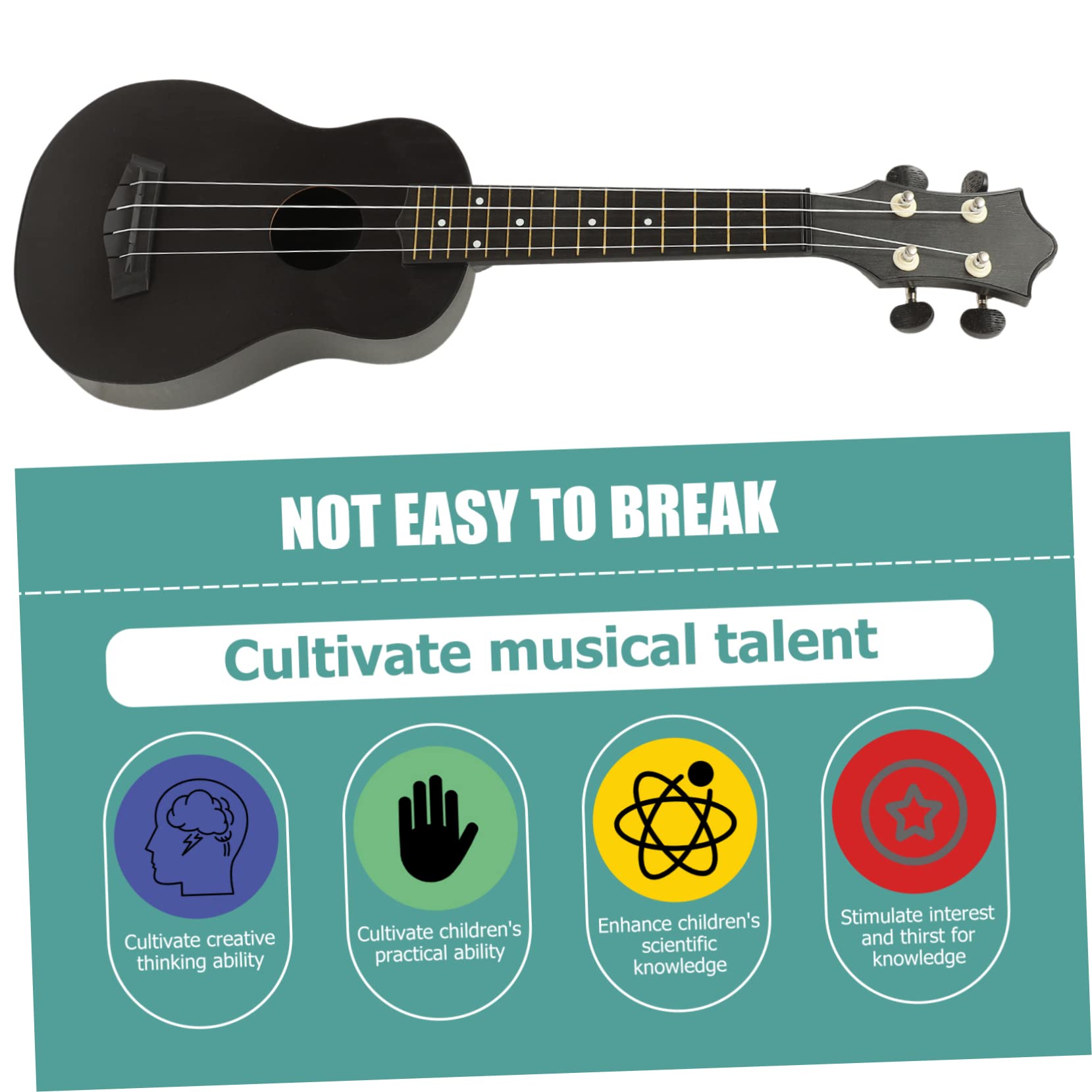 Ukelele de 21 Pulgadas para Principiantes, Negro, de Madera