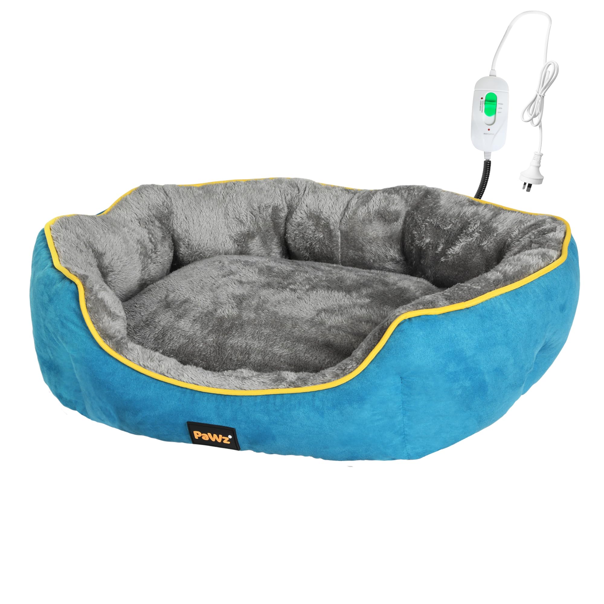 PaWz Electric Heated Dog Bed,Heating Mat for Dog & Cat,Pet Supplies Washable with Removable Cover,90×70×22cm,Blue - L - Blue
