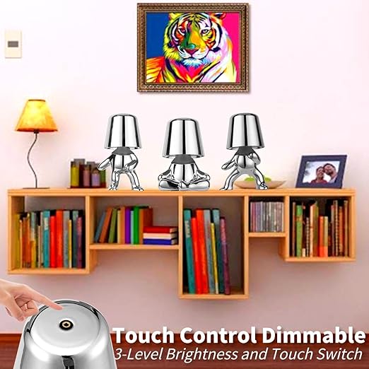 Brabola Thinker Lamp Collection, Cordless Table Lamp Silver Mr Statue Cute Desk Lamp Battery Operated Dimmable Touch LED Nightstand Night Light for Bedroom, Living Room, Office (5 Pack) photo 3