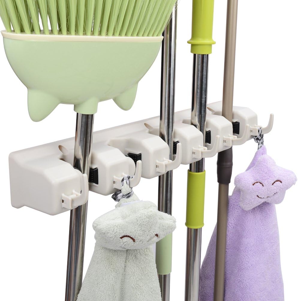 Mop and Broom Holder, JISIMA Mop Broom Organizer Holds up to 11 Tools and Broom Holder Wall Mounted for Garage, Garden, Kitchen, Laundry and Offices