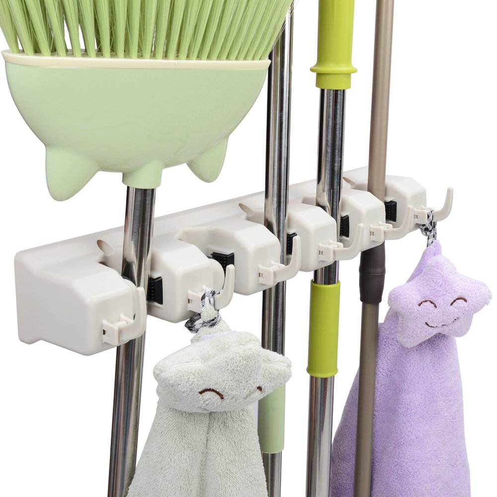 Mop and Broom Holder, JISIMA Mop Broom Organizer Holds up to 11 Tools and Broom Holder Wall Mounted for Garage, Garden, Kitchen, Laundry and Offices