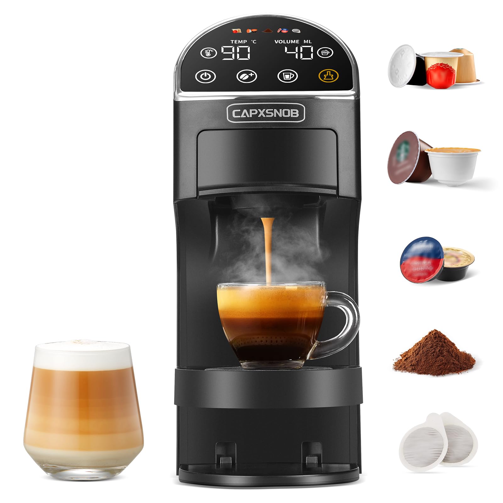 Magician2 5 in 1 Kapselmaschine für Nespresso, Dolce Gusto, Lavazza A Modo Mio, ESE 44 Pads und Kaffeepulver, 20 Bars, 1400W, 1,2 L, LED-Display, Espressomaschine | Kaffeemaschine für Zuhause und Büro
