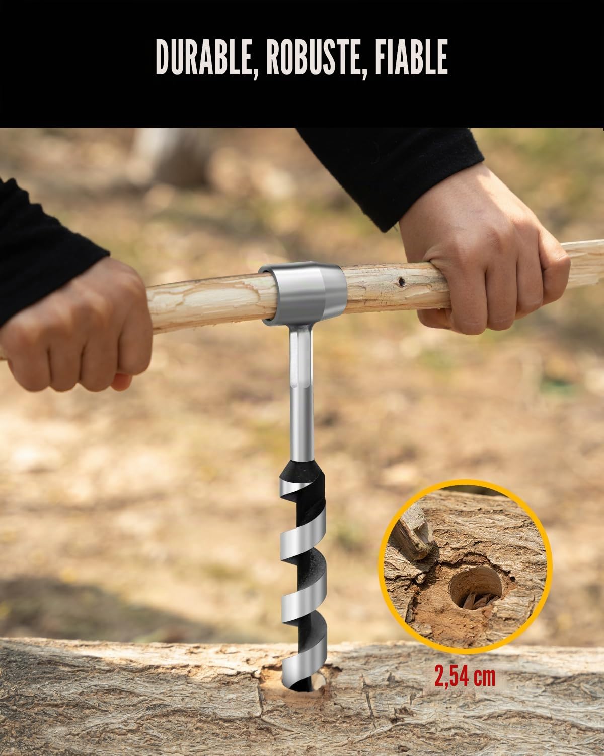 Mèche à bois d'extérieur en acier de qualité supérieure avec étui en cuir PU, idéale pour les équipements Bushcraft, la survie et le bricolage