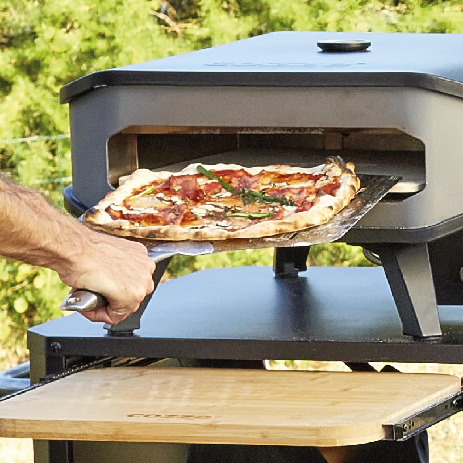 cozze® Pelle à Pizza légère avec des Trous 75 x 40 x 35 cm en Aluminium, Noir
