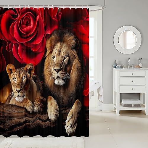 Miniatura 2 de Erosebridal Cortina de ducha para decoración de baño, con estampado de leones y rosas, para niños, adolescentes, niños, niñas, habitación del hogar
