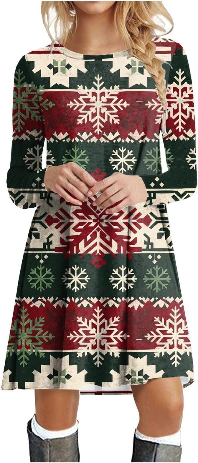 Women's Casual Printed Long Sleeved Dress Long Suit Dress for Women