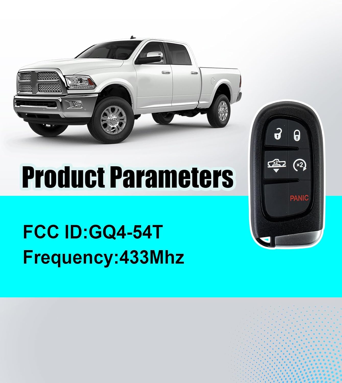 Car Key Remote Keyless Entry Self Programmable 46 Chip Remote Control Replacement for 2013-2018 Dodge Ram 1500 2500 3500 (5 BTN Smart Key/GQ4-54T)