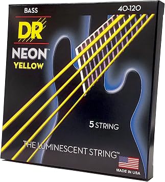 DR Strings Hi-Def NEON Electric Bass Guitar Strings - .040-.120 Light, Yellow