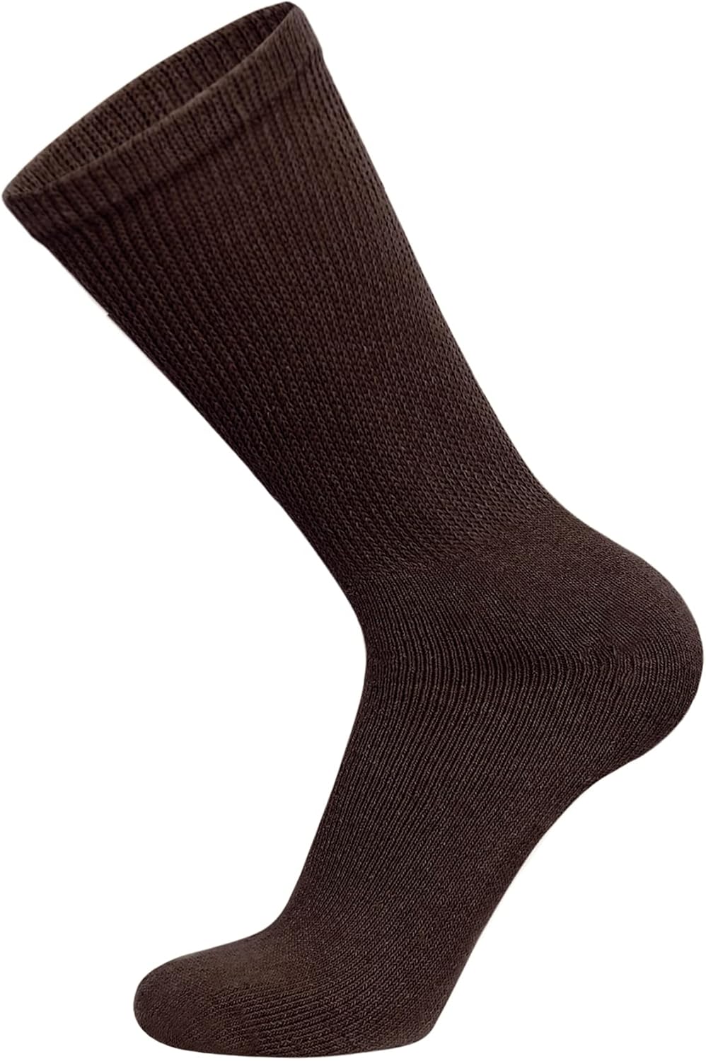 6 Pairs of Cotton Diabetic Non-Binding Neuropathy Crew Socks (Deep Brown, Fits Mens Shoe Size 8.5-10,5/Womens Shoe Size 9-11.5) - Image 3