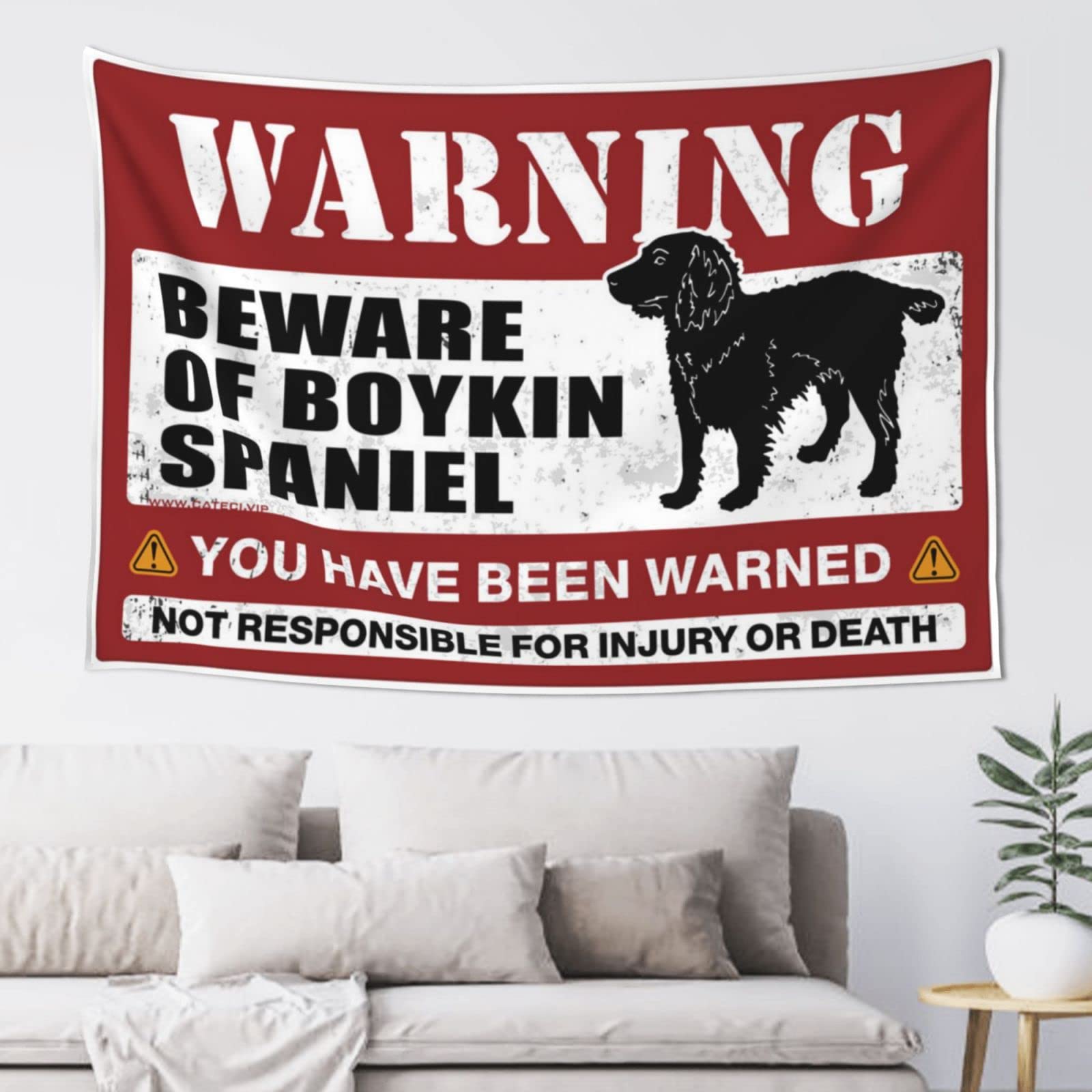 PRAVOXI Sports Bar Decor Beware Of Boykin Spaniel Tapestry Small Wall Tapestry Tapestries For Bedroom(100X150CM)