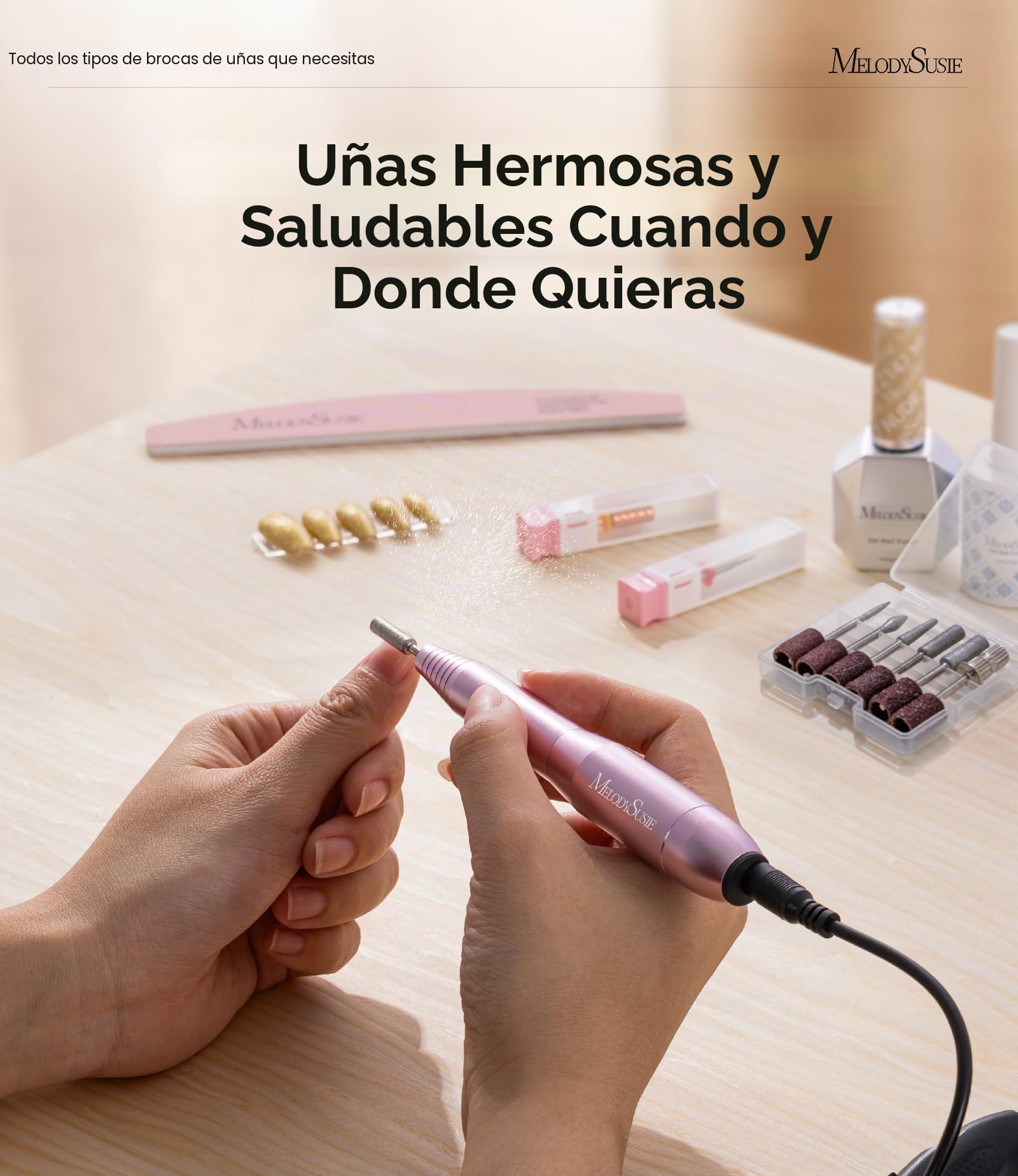 MelodySusie PC120I - Taladro eléctrico portátil para uñas de gel acrílico, herramienta de manicura y pedicura con brocas, bandas de lijado y cepillo para polvo (morado)